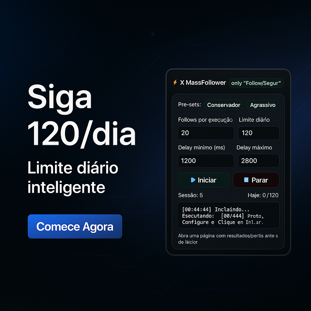 Robô X MassFollower: Extensão no Chrome para Seguir Pessoas em Massa no Twitter