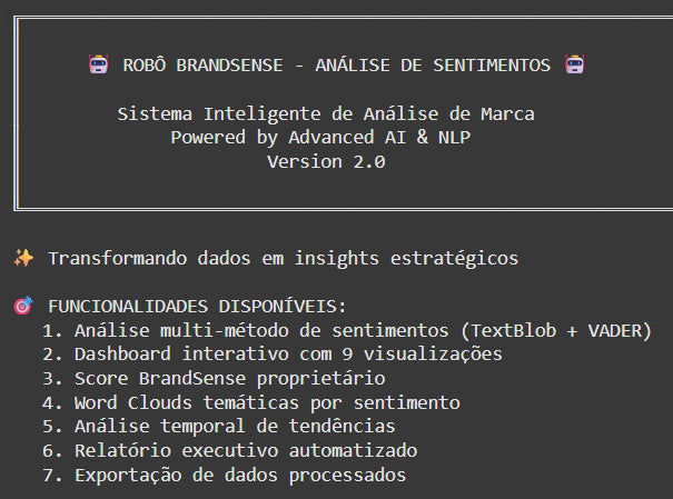 Robô BrandSense: Análise de Sentimento, Emoções e Reputação de Marca (Ilimitado)