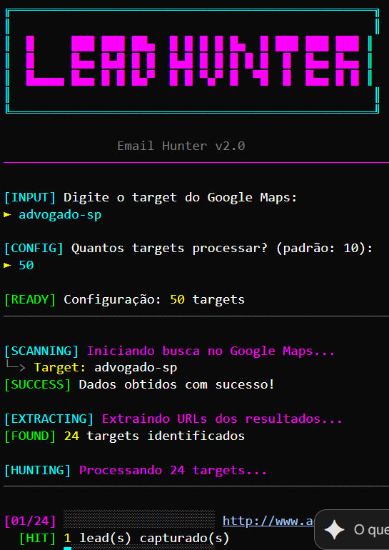 Robô LeadHunter: Extraia E-mails (Leads) de Negócios do Google Maps em Massa (Ilimitado)