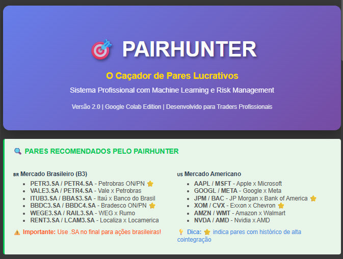 Robô PairHunter: Análise Automática para Trade de Cointegração entre Pares de Ativos (Ilimitado)