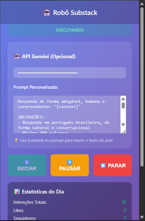 Robô Substack: Extensão do Chrome para Automatizar Engajamento de Notes com IA